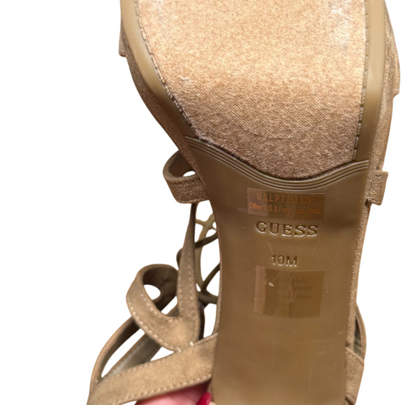 Guess Aurela Women's 10M Beige Suede Platform Heels Stiletto Sandal Cage Strappy - Picture 13 of 16